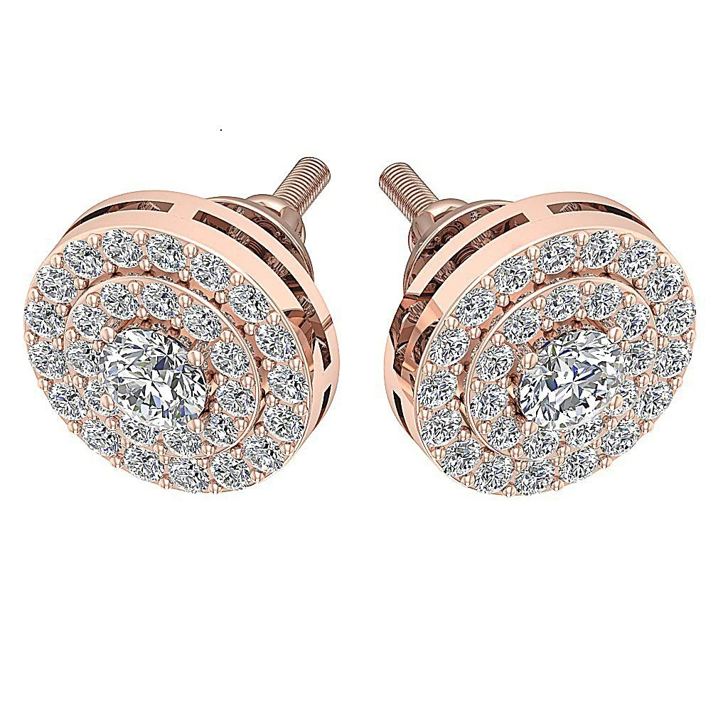 Double Halo Stud Screw Back Earring I1 G 1.00Ct Solitaire Diamond 14K Solid Yellow Gold - Image 7
