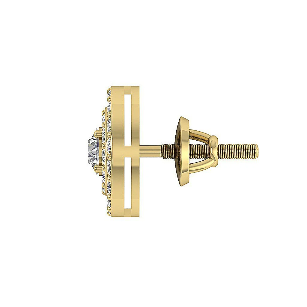 Double Halo Stud Screw Back Earring I1 G 1.00Ct Solitaire Diamond 14K Solid Yellow Gold - Image 8