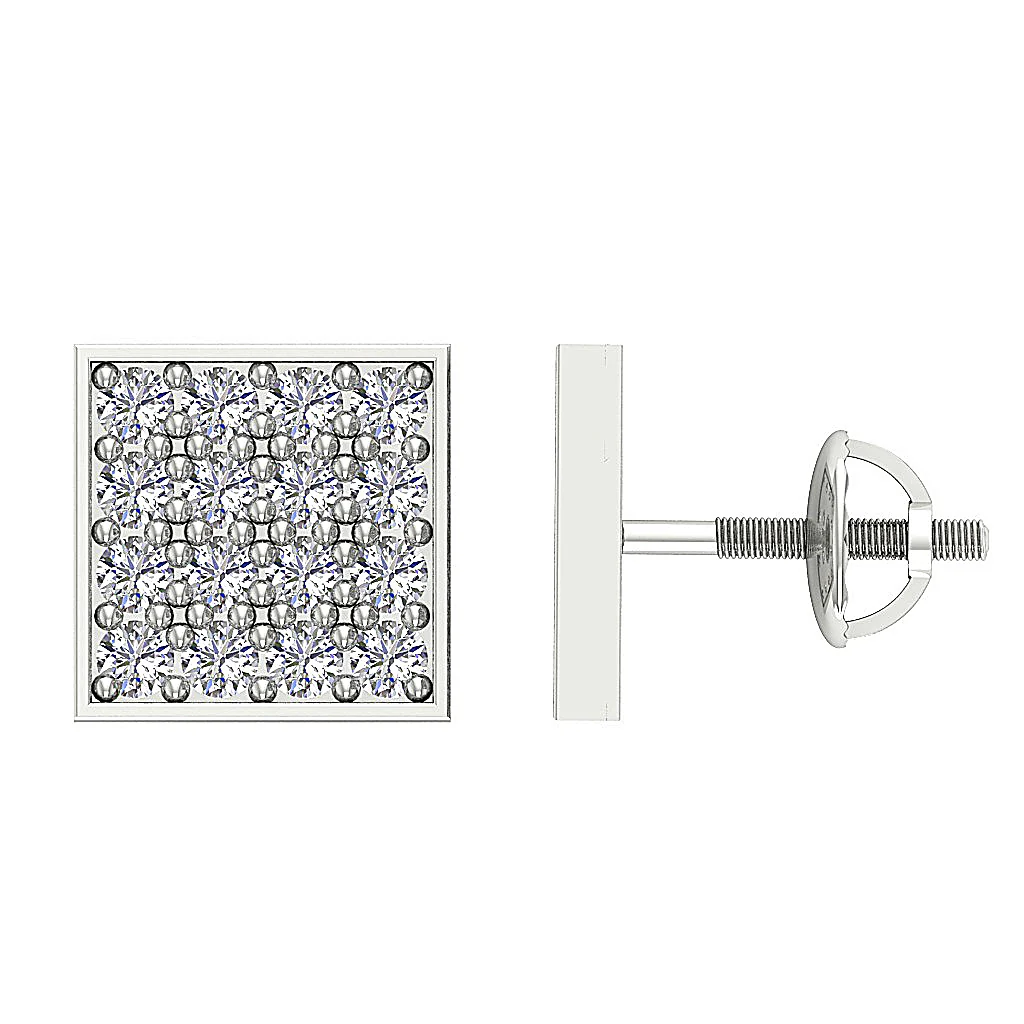 The Malachi 14K Yellow Gold For Women Square Fashion Stud Earring Screw Back Round Diamond - Image 10