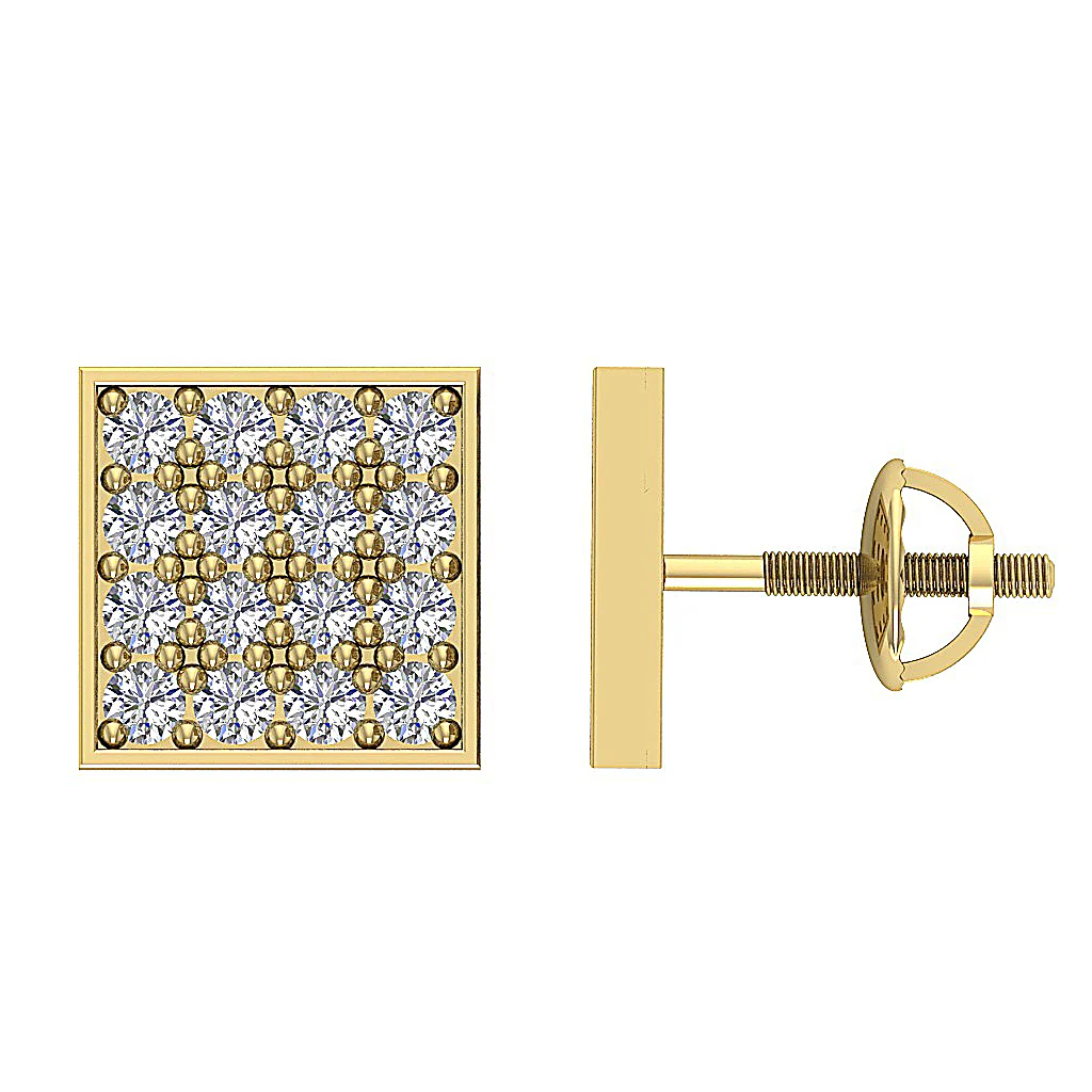 The Malachi 14K Yellow Gold For Women Square Fashion Stud Earring Screw Back Round Diamond - Image 11