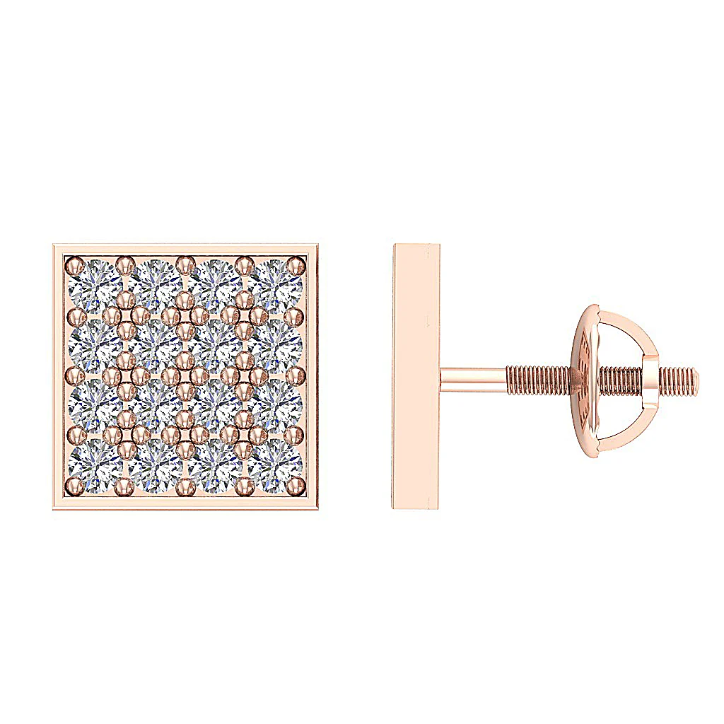 The Malachi 14K Yellow Gold For Women Square Fashion Stud Earring Screw Back Round Diamond - Image 12
