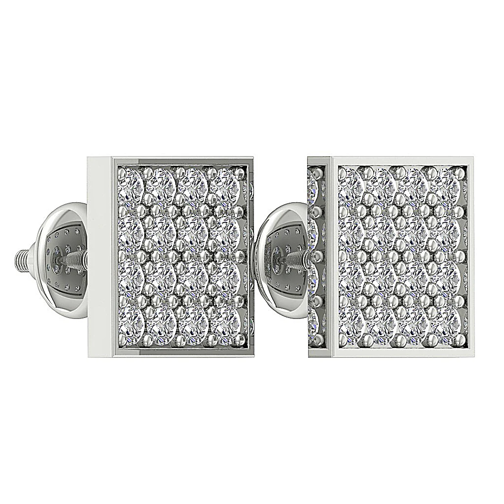 The Malachi 14K Yellow Gold For Women Square Fashion Stud Earring Screw Back Round Diamond - Image 13