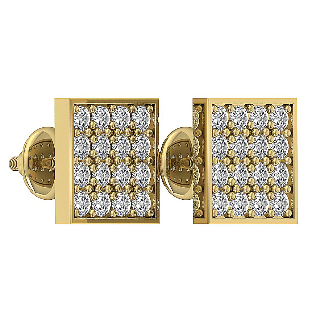The Malachi 14K Yellow Gold For Women Square Fashion Stud Earring Screw Back Round Diamond - Image 14