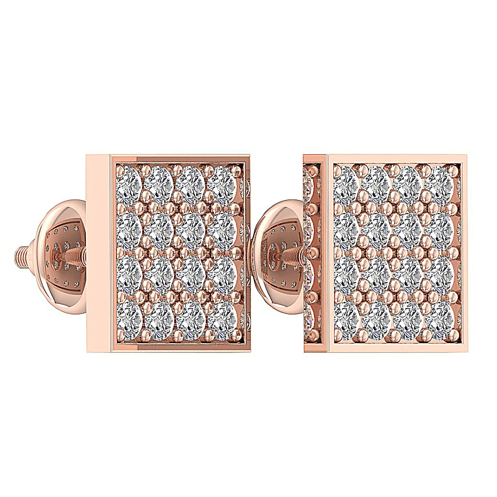 The Malachi 14K Yellow Gold For Women Square Fashion Stud Earring Screw Back Round Diamond - Image 15