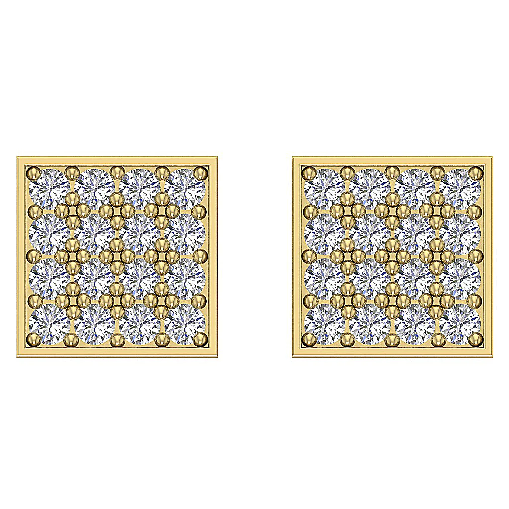The Malachi 14K Yellow Gold For Women Square Fashion Stud Earring Screw Back Round Diamond - Image 3