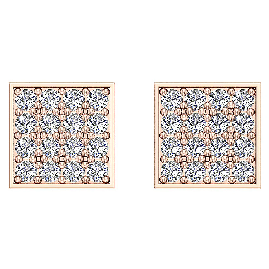The Malachi 14K Yellow Gold For Women Square Fashion Stud Earring Screw Back Round Diamond - Image 4