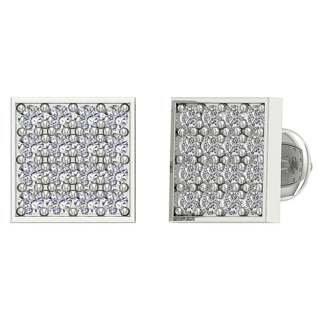The Malachi 14K Yellow Gold For Women Square Fashion Stud Earring Screw Back Round Diamond - Image 5