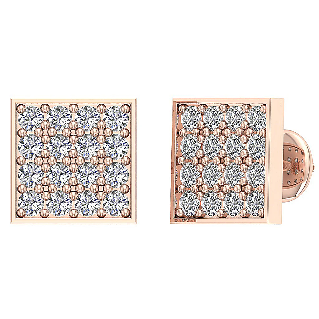 The Malachi 14K Yellow Gold For Women Square Fashion Stud Earring Screw Back Round Diamond - Image 6
