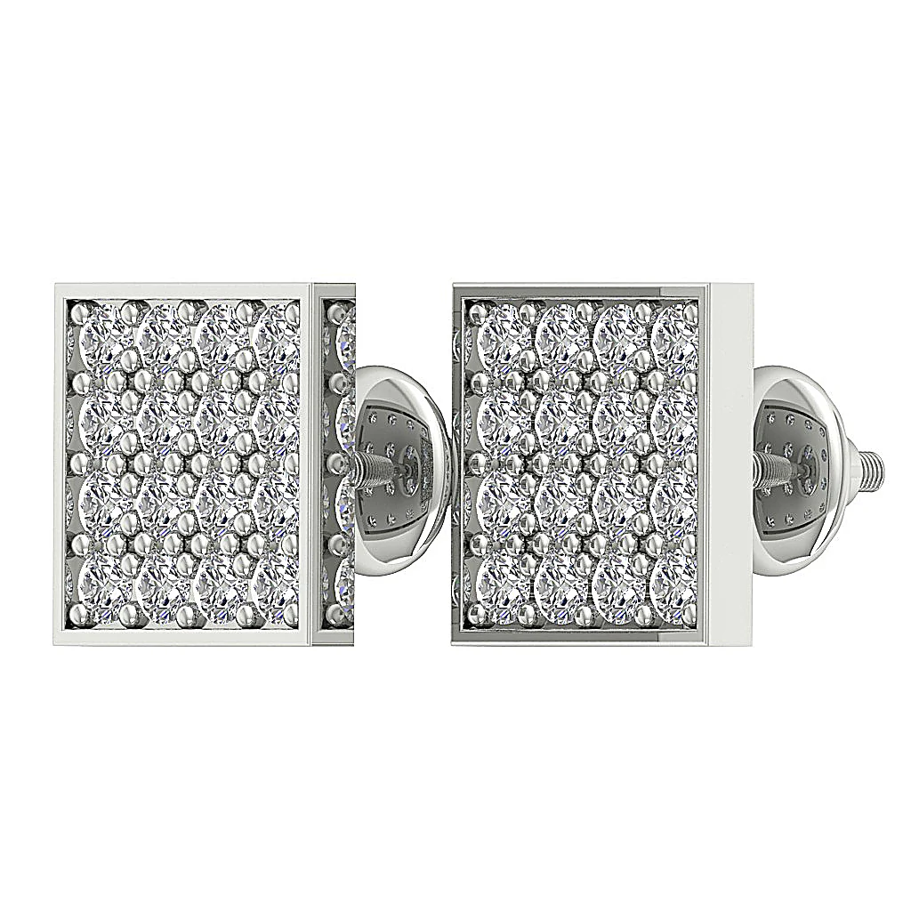 The Malachi 14K Yellow Gold For Women Square Fashion Stud Earring Screw Back Round Diamond - Image 7