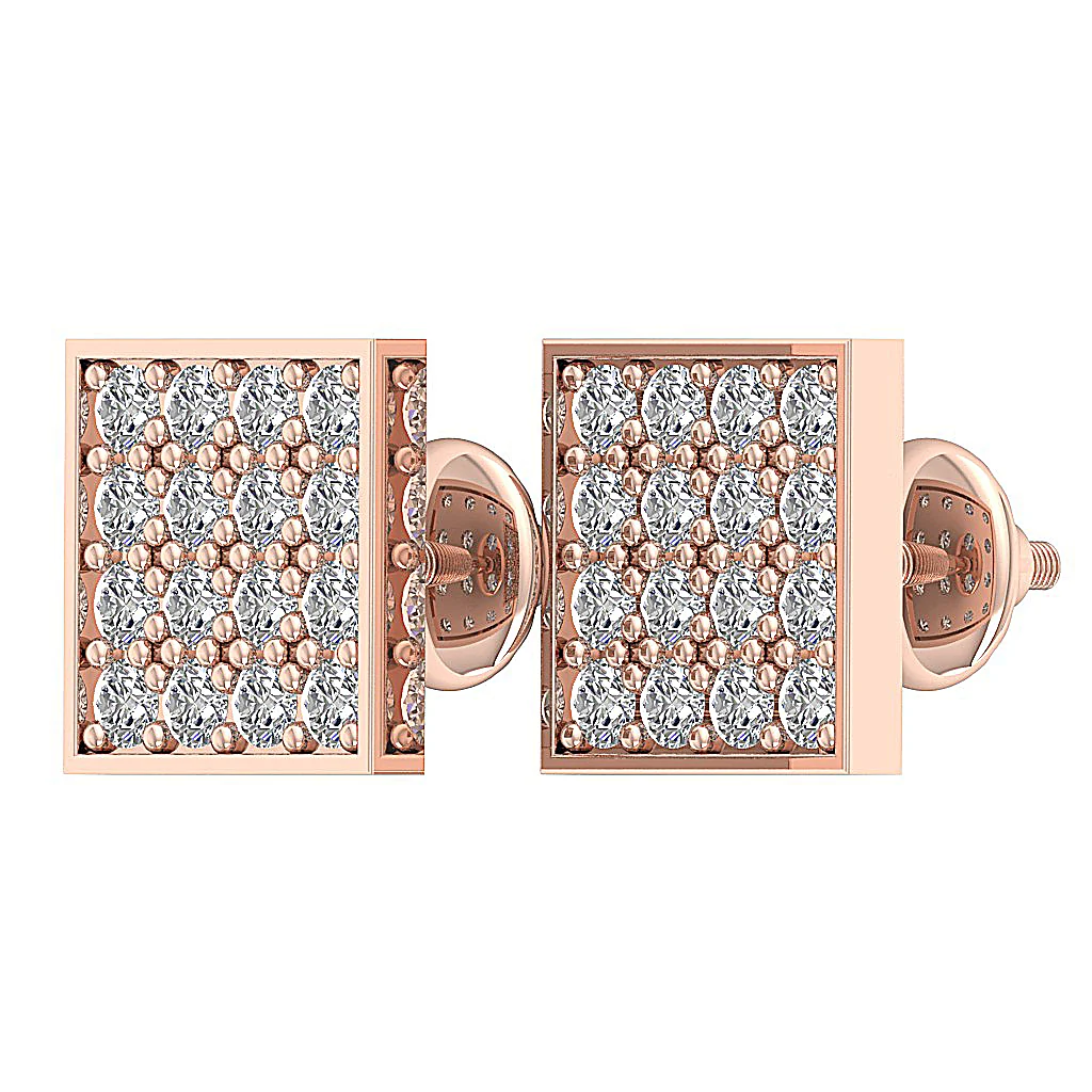 The Malachi 14K Yellow Gold For Women Square Fashion Stud Earring Screw Back Round Diamond - Image 9