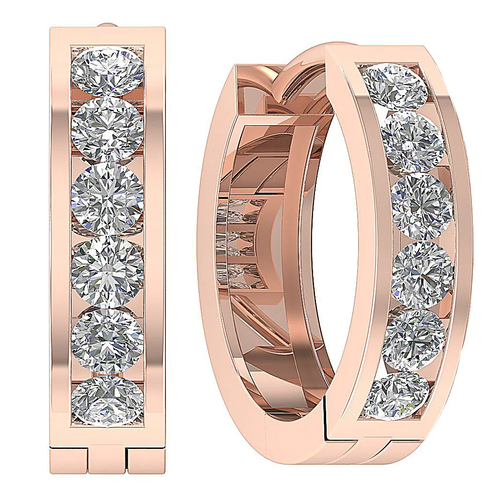 The Malakai 1.00 Carat Round Cut Diamond Hoop Earring 14K White Yellow Rose Gold - Image 3