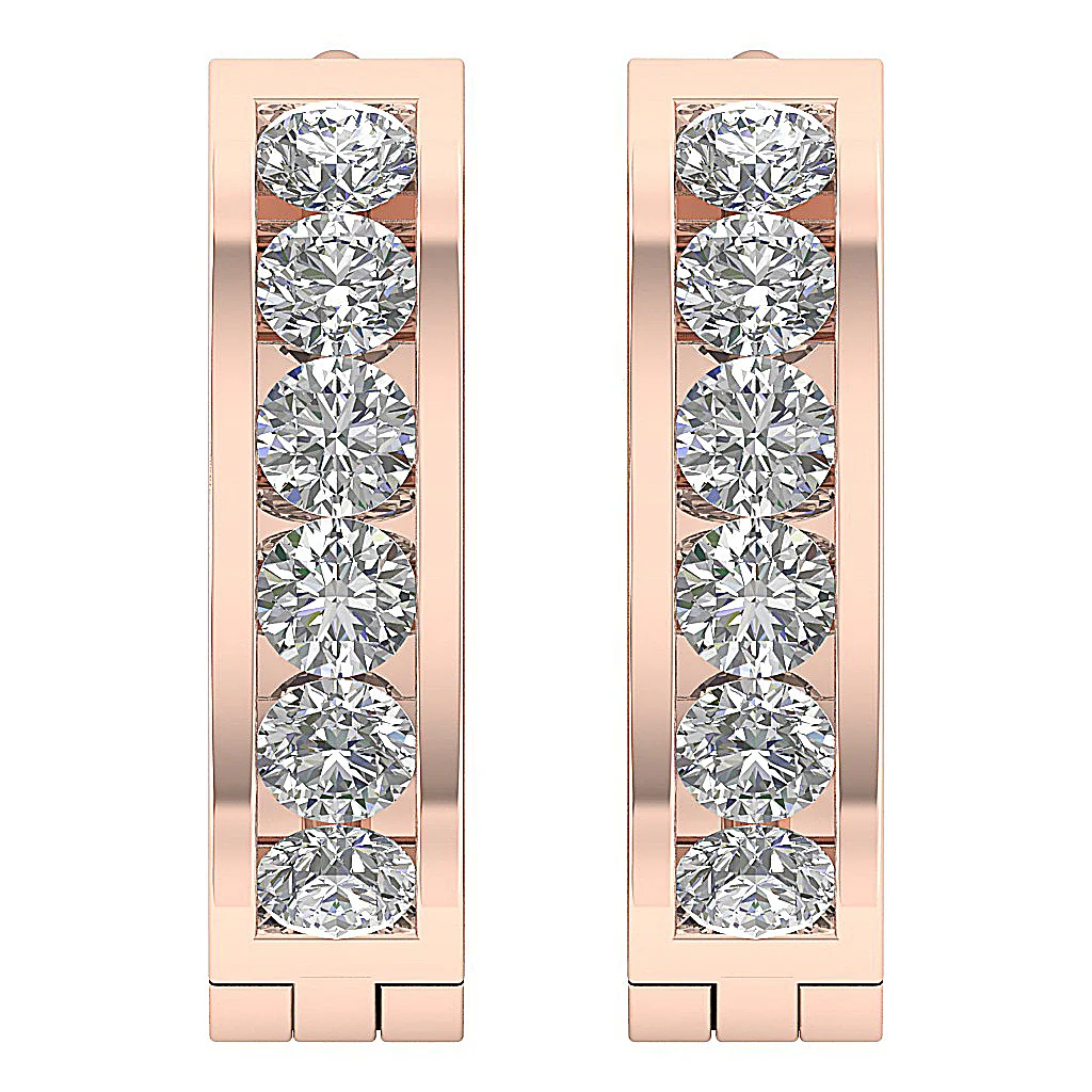 The Malakai 1.00 Carat Round Cut Diamond Hoop Earring 14K White Yellow Rose Gold - Image 6