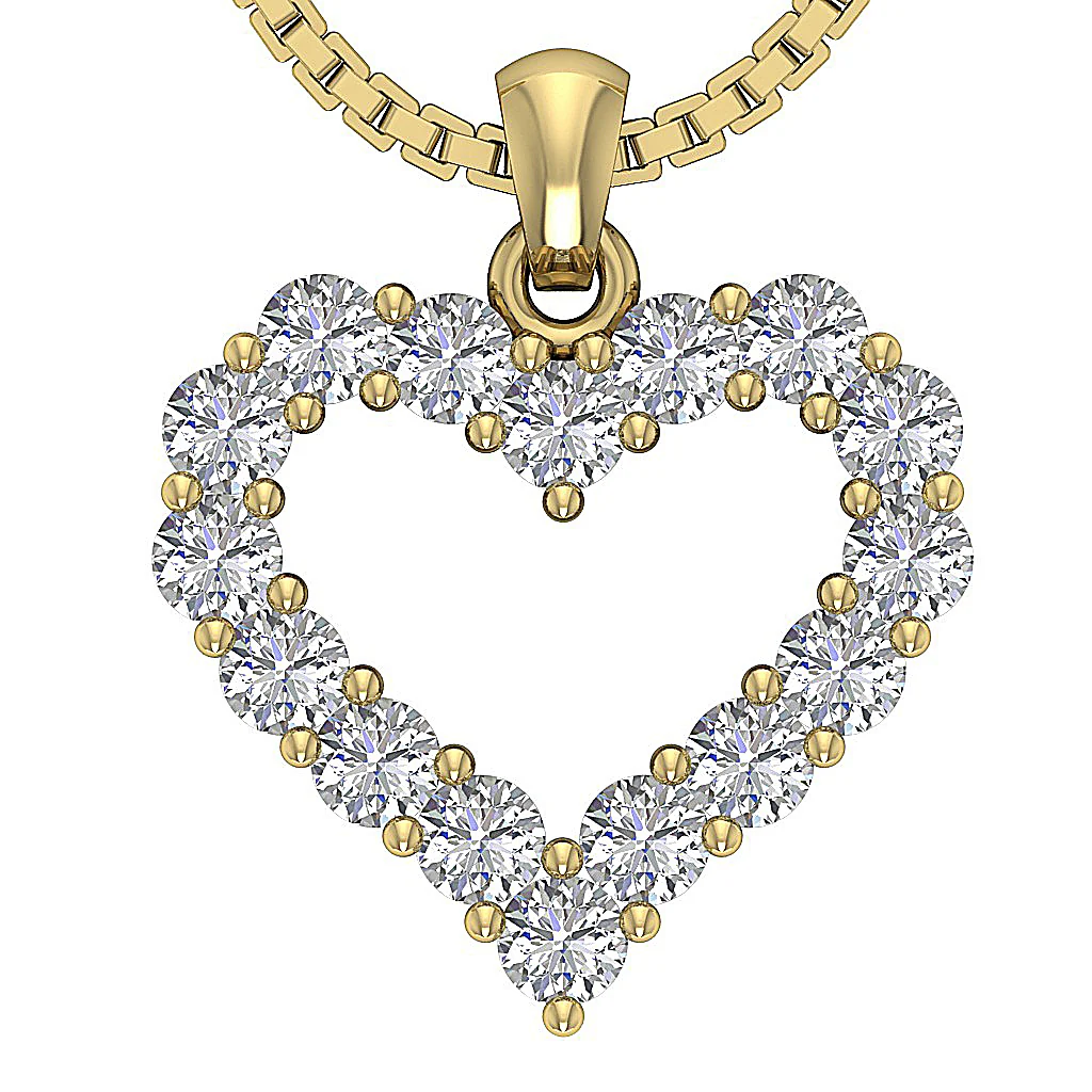 The Marco Beautiful 14K Yellow Gold Heart Pendant Genuine Diamond Prong Set 0.80 Inch