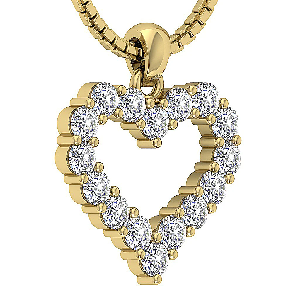 The Marco Beautiful 14K Yellow Gold Heart Pendant Genuine Diamond Prong Set 0.80 Inch - Image 5