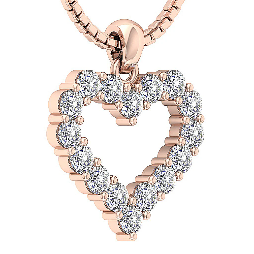 The Marco Beautiful 14K Yellow Gold Heart Pendant Genuine Diamond Prong Set 0.80 Inch - Image 6