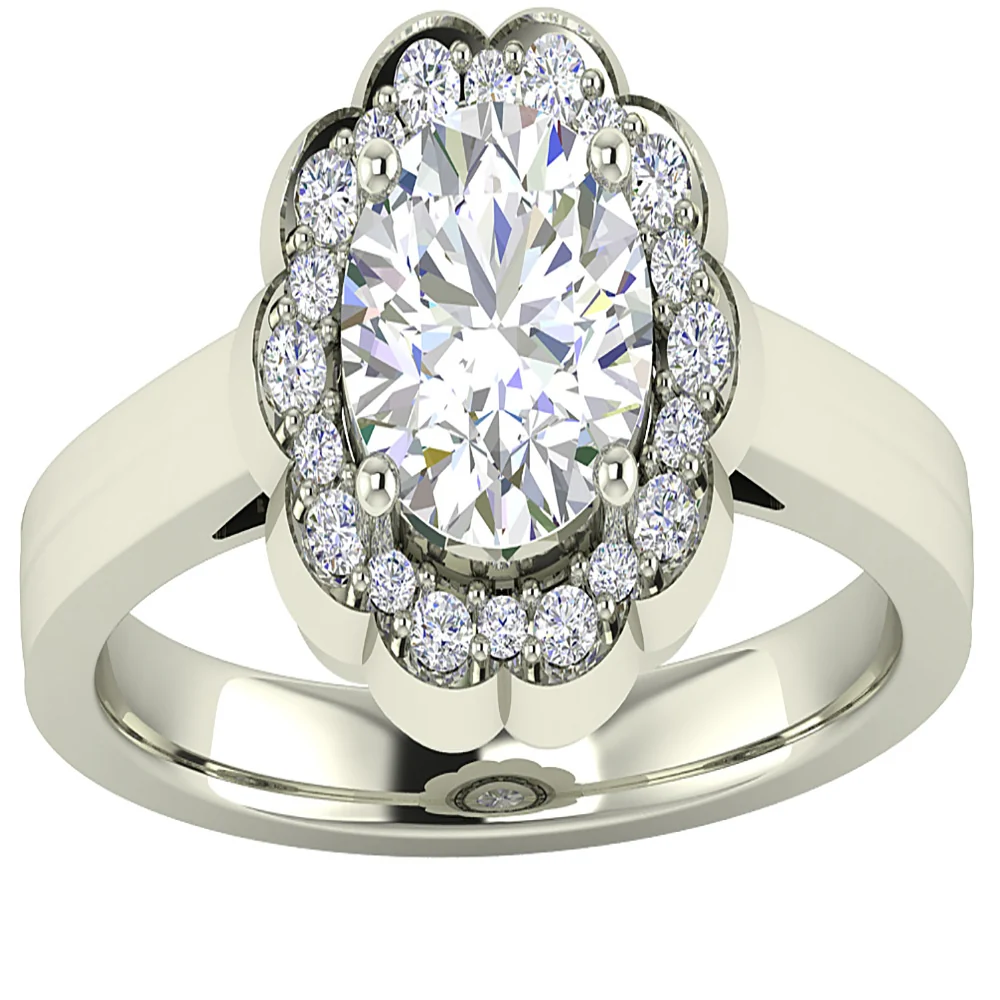 The Marcos Round Diamond Flower Designe Solitaire Engagement Ring For Her 14K Solid Gold