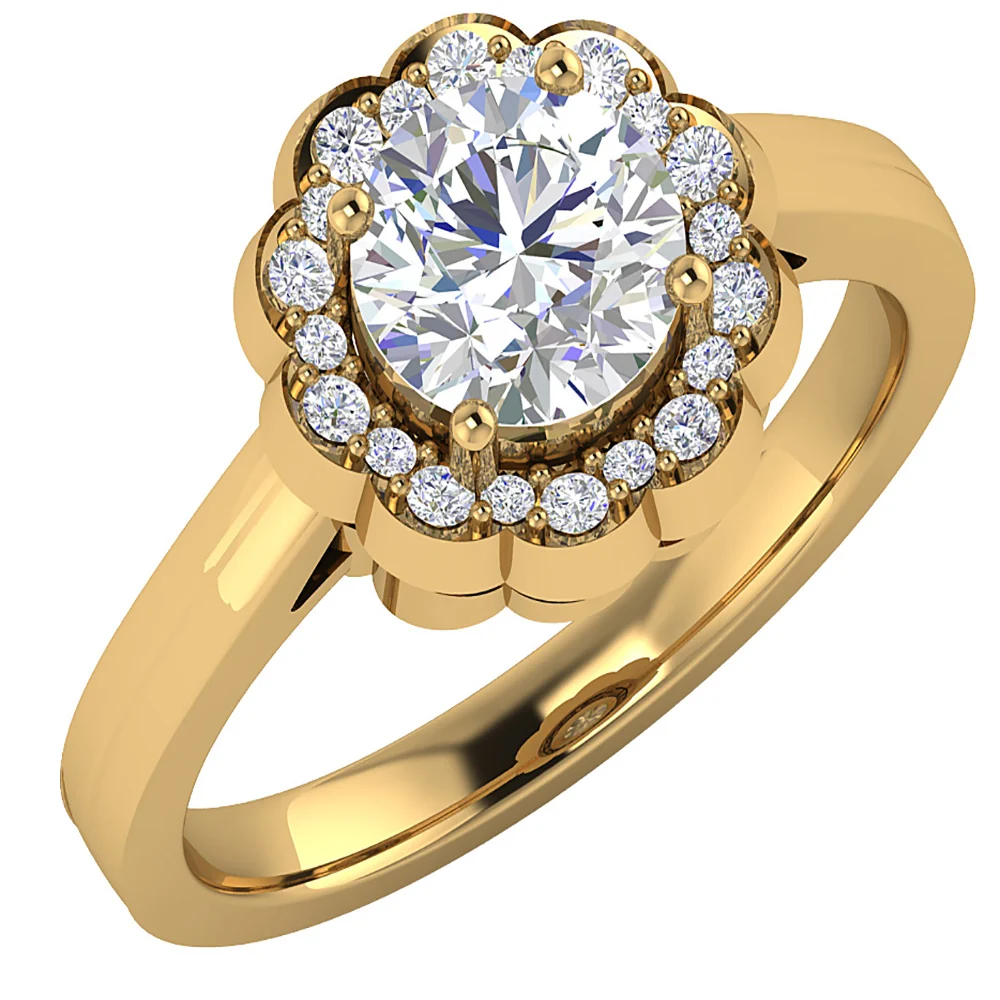 The Marcos Round Diamond Flower Designe Solitaire Engagement Ring For Her 14K Solid Gold - Image 2