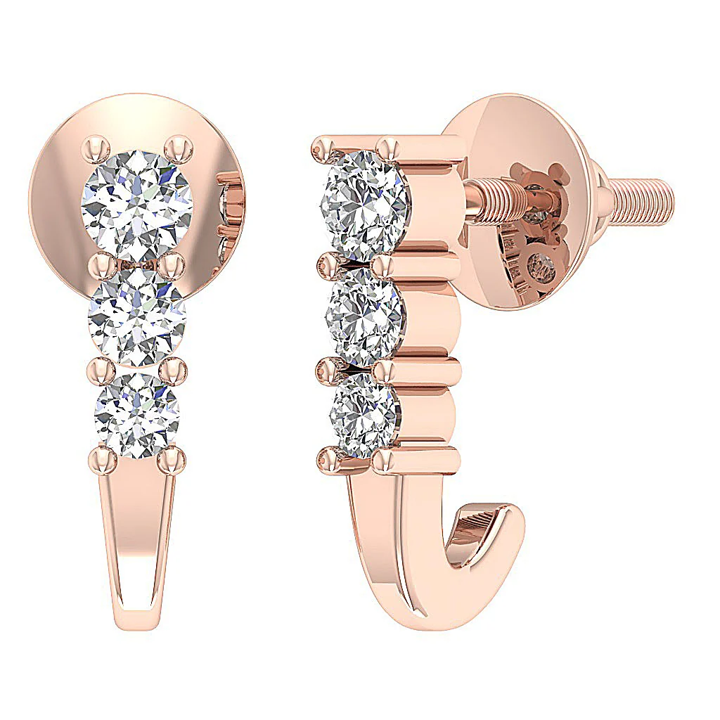 The Marcus Journey Round Cut Diamond Hoops Earring Screw Back 14K Rose Gold