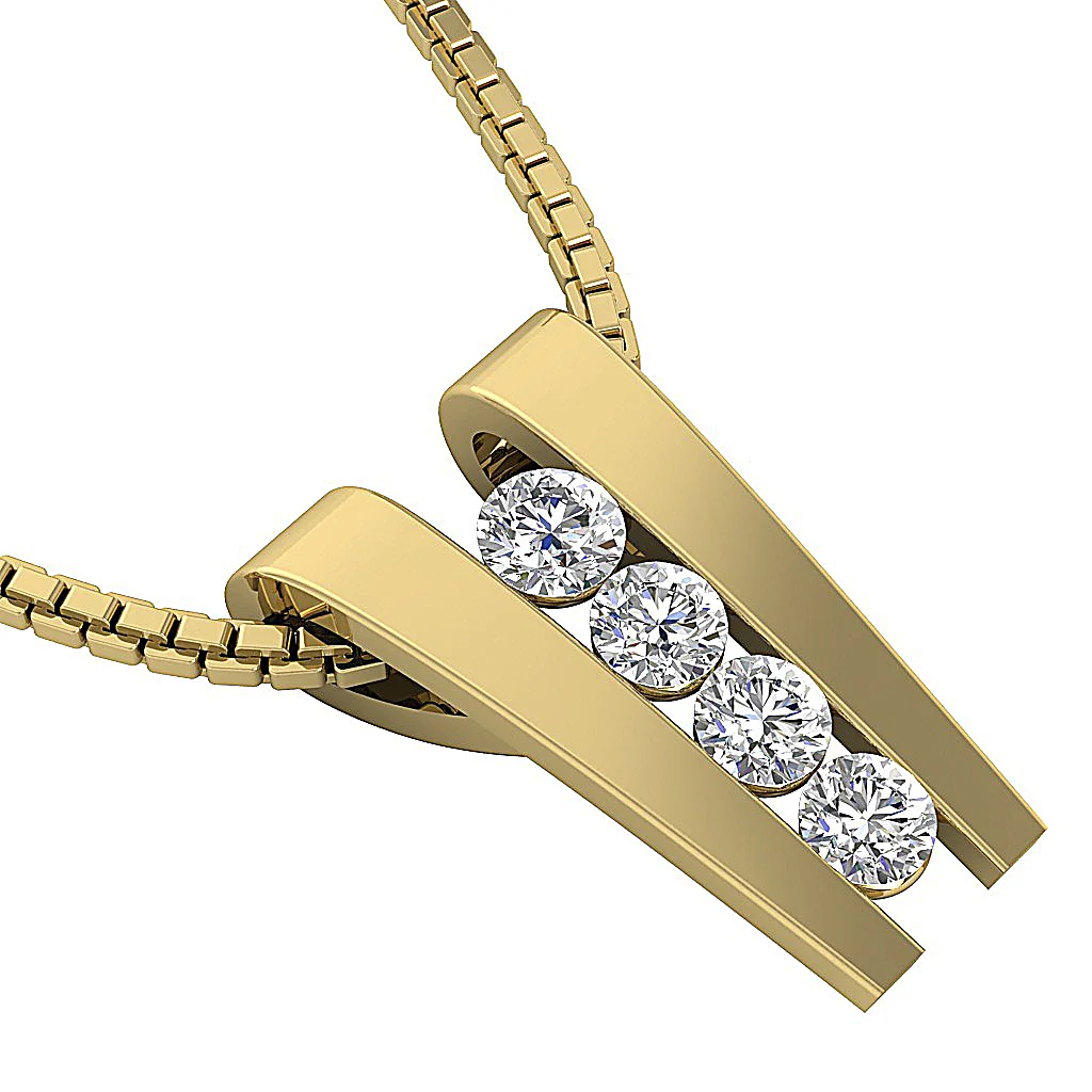 The Marshall 14k Solid Gold Channel Set Journey Pendant Necklace Round Diamond - Image 11