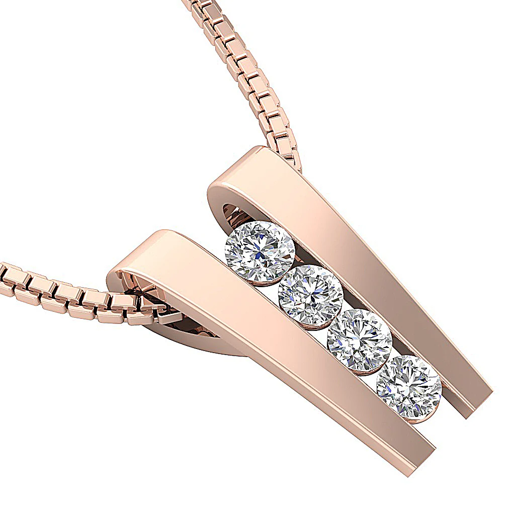 The Marshall 14k Solid Gold Channel Set Journey Pendant Necklace Round Diamond - Image 12