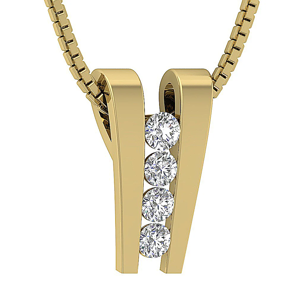 The Marshall 14k Solid Gold Channel Set Journey Pendant Necklace Round Diamond - Image 5