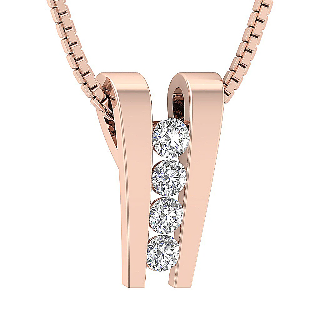 The Marshall 14k Solid Gold Channel Set Journey Pendant Necklace Round Diamond - Image 6