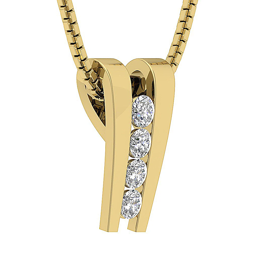 The Marshall 14k Solid Gold Channel Set Journey Pendant Necklace Round Diamond - Image 8