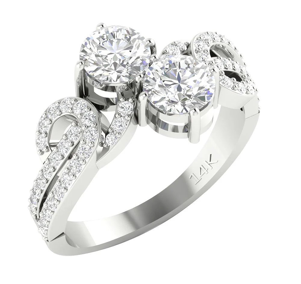 The Marvin Designer Two Stone Solitaire Genuine Diamond 14K Rose Gold Ring - Image 2