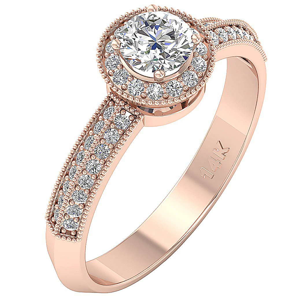 The Mary Milgrain Halo Round Diamond Solitaire Engagement Ring 14k Yellow Gold - Image 2