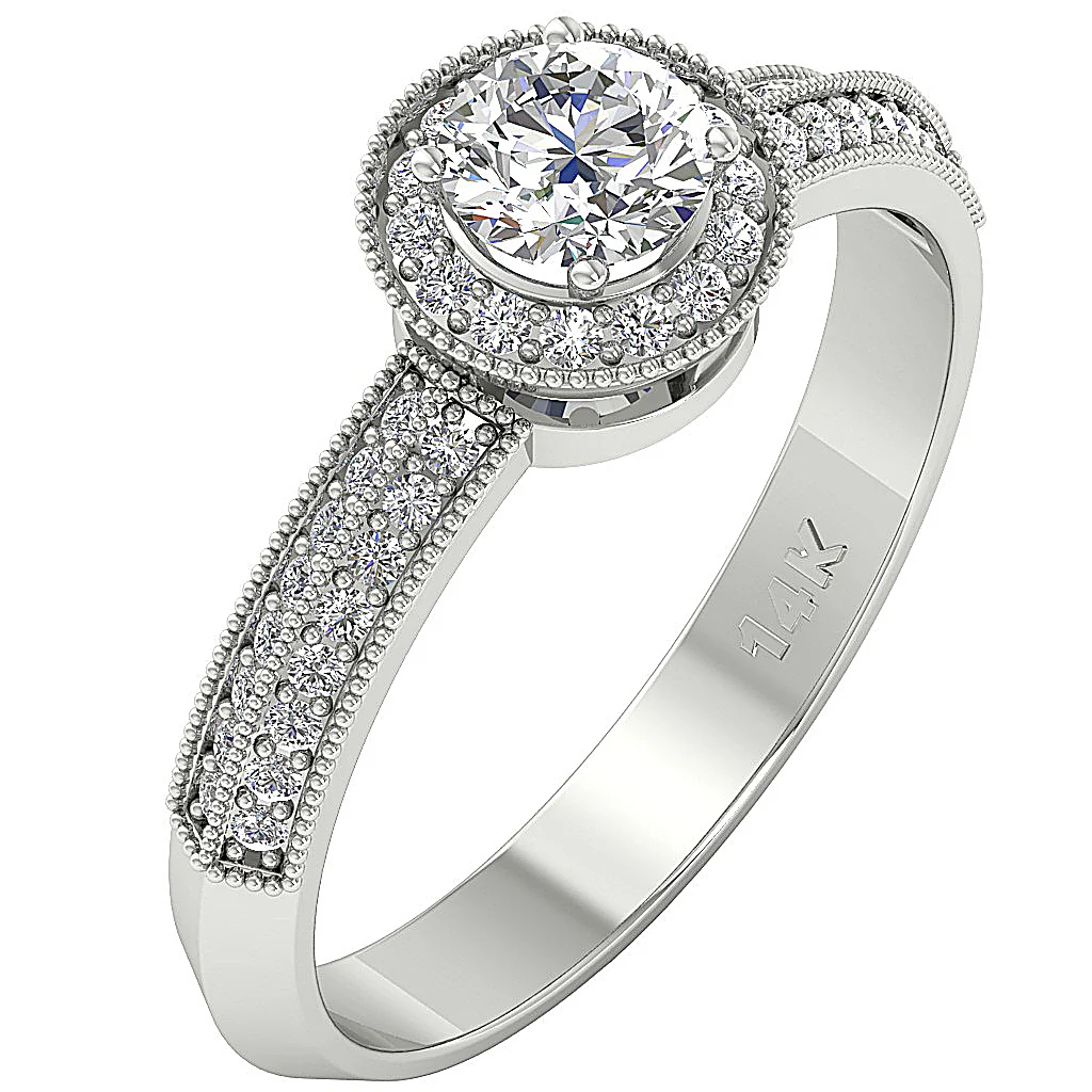 The Mary Milgrain Halo Round Diamond Solitaire Engagement Ring 14k Yellow Gold - Image 3