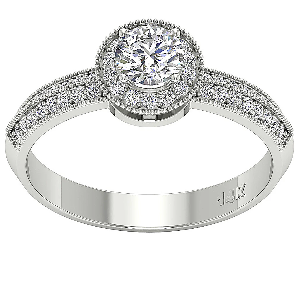The Mary Milgrain Halo Round Diamond Solitaire Engagement Ring 14k Yellow Gold - Image 4