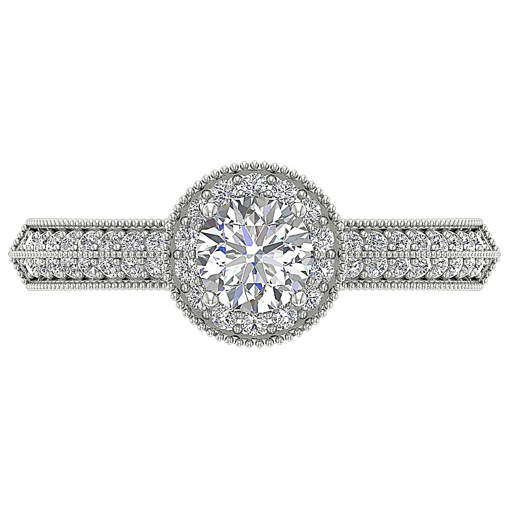 The Mary Milgrain Halo Round Diamond Solitaire Engagement Ring 14k Yellow Gold - Image 6