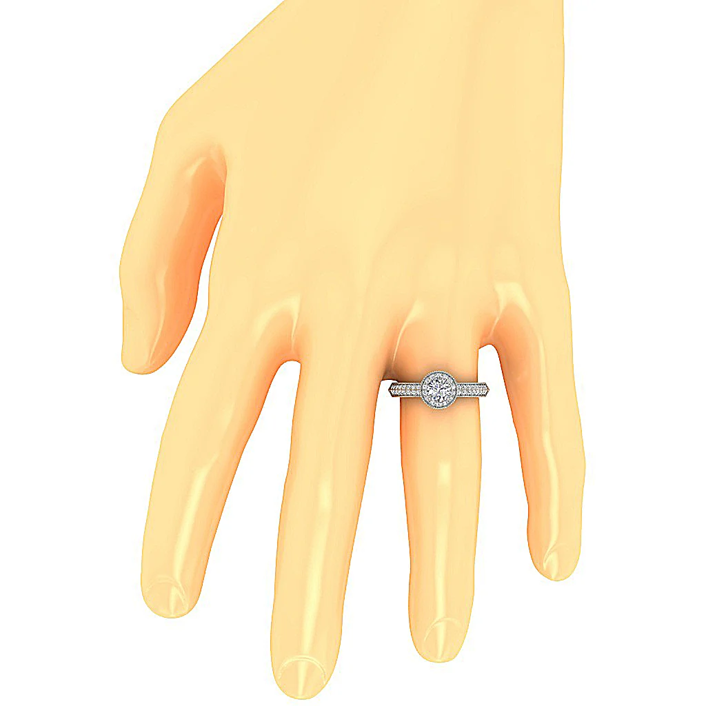 The Mary Milgrain Halo Round Diamond Solitaire Engagement Ring 14k Yellow Gold - Image 7