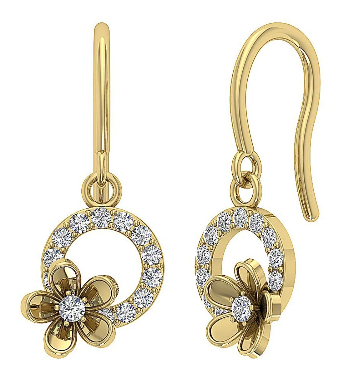 The Mason Beautiful Flower Circle Dangle Earring Round Cut Diamond Yellow Gold