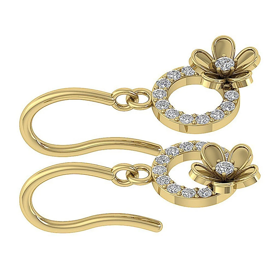 The Mason Beautiful Flower Circle Dangle Earring Round Cut Diamond Yellow Gold - Image 11