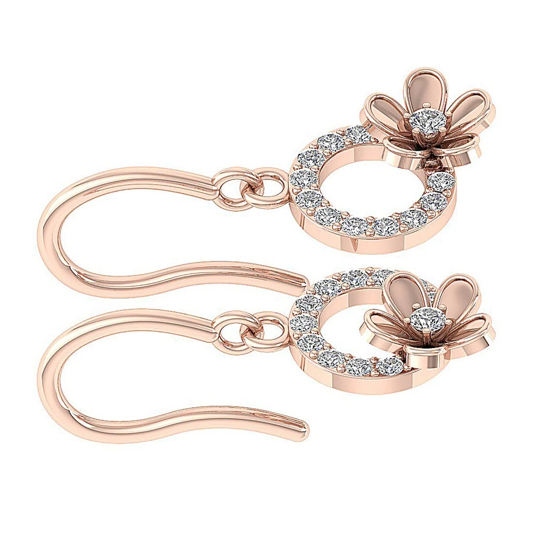 The Mason Beautiful Flower Circle Dangle Earring Round Cut Diamond Yellow Gold - Image 12