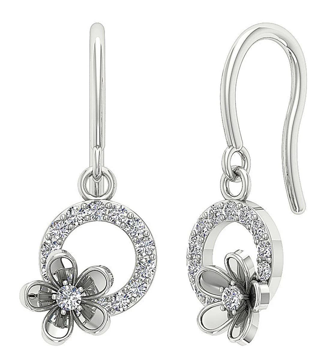 The Mason Beautiful Flower Circle Dangle Earring Round Cut Diamond Yellow Gold - Image 5