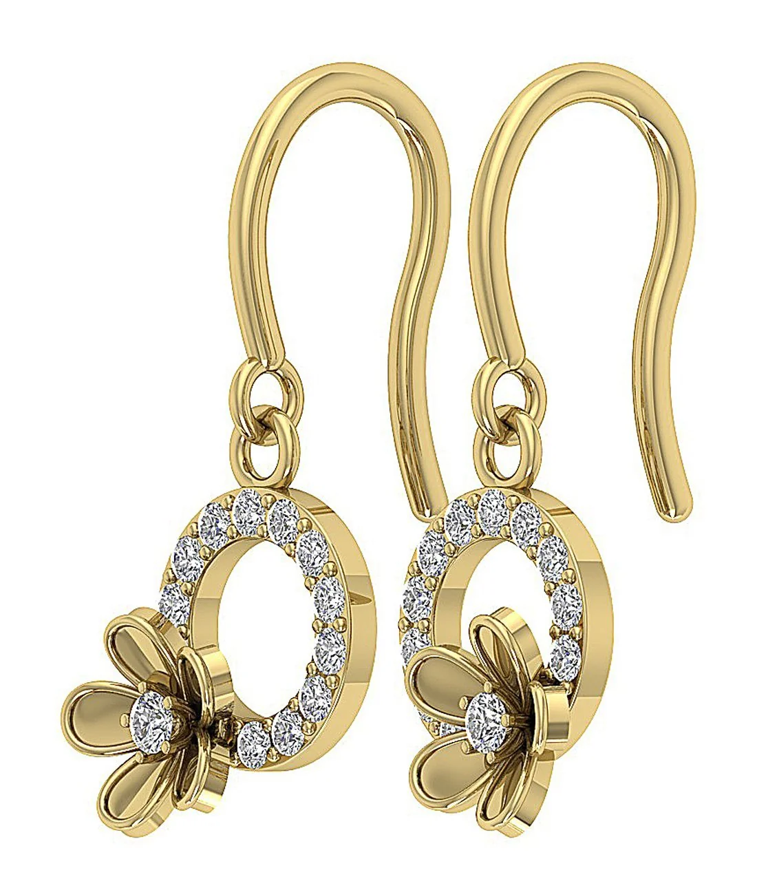 The Mason Beautiful Flower Circle Dangle Earring Round Cut Diamond Yellow Gold - Image 8