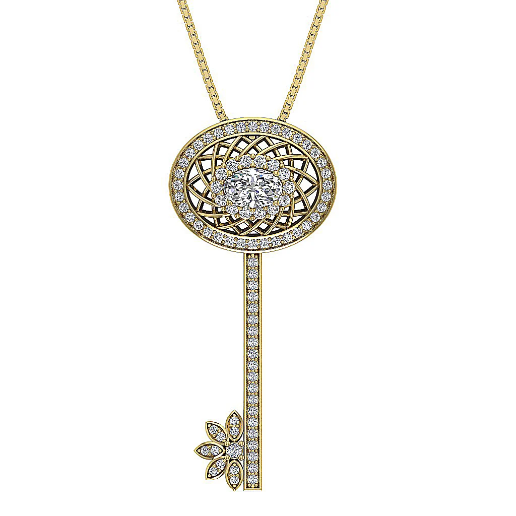 The Mason Natural Diamond Key Fashion Pendant Necklace 14K Solid White Gold - Image 2