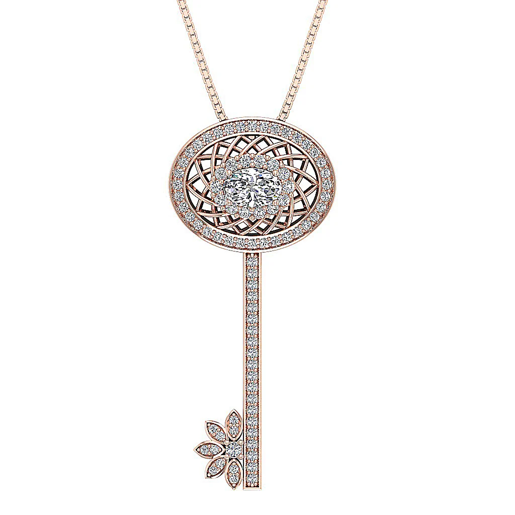 The Mason Natural Diamond Key Fashion Pendant Necklace 14K Solid White Gold - Image 3