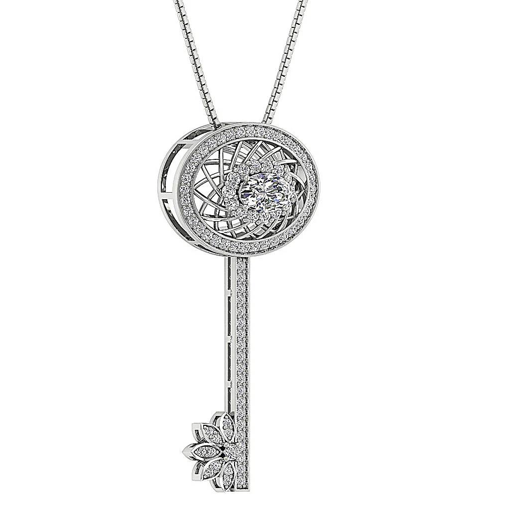 The Mason Natural Diamond Key Fashion Pendant Necklace 14K Solid White Gold - Image 4