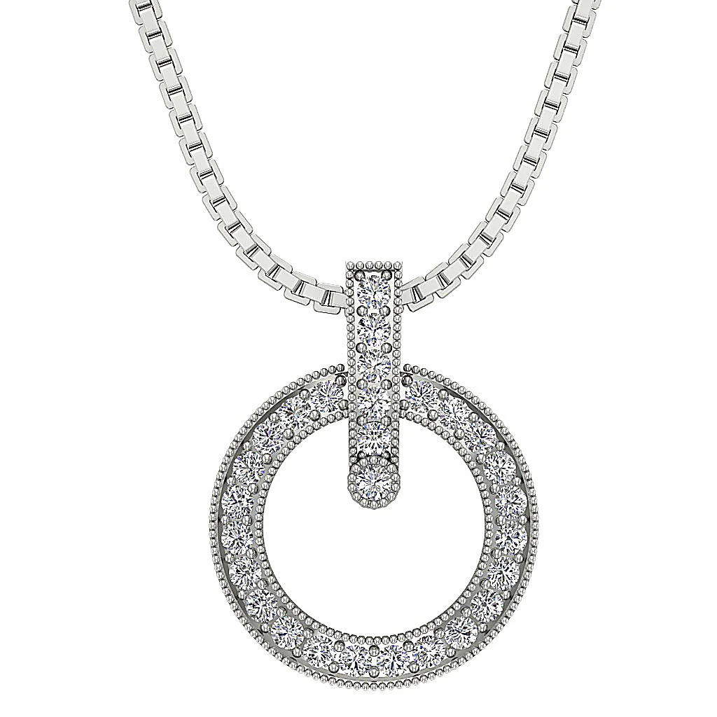 The Mateo Round Cut Diamond Prong Set Circle Pendant White Yellow Rose Gold