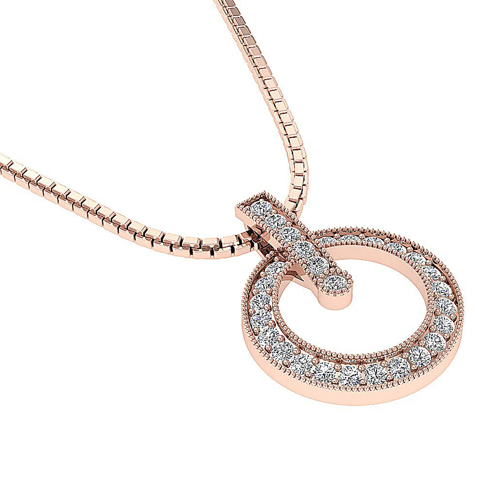 The Mateo Round Cut Diamond Prong Set Circle Pendant White Yellow Rose Gold - Image 12