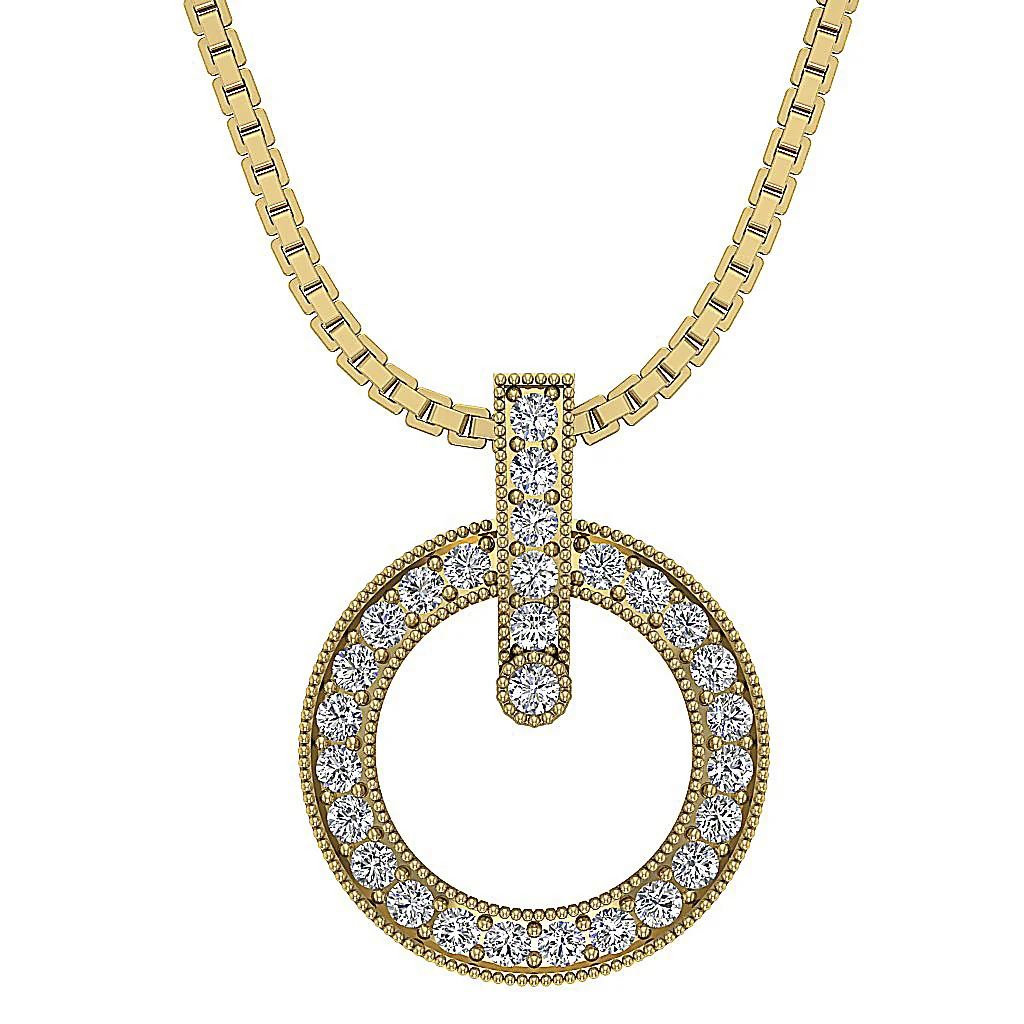 The Mateo Round Cut Diamond Prong Set Circle Pendant White Yellow Rose Gold - Image 2