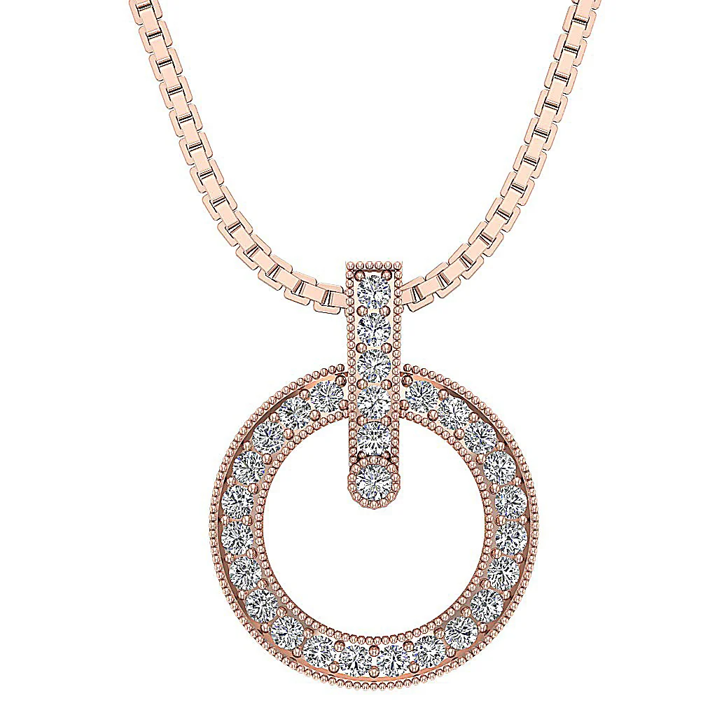 The Mateo Round Cut Diamond Prong Set Circle Pendant White Yellow Rose Gold - Image 3