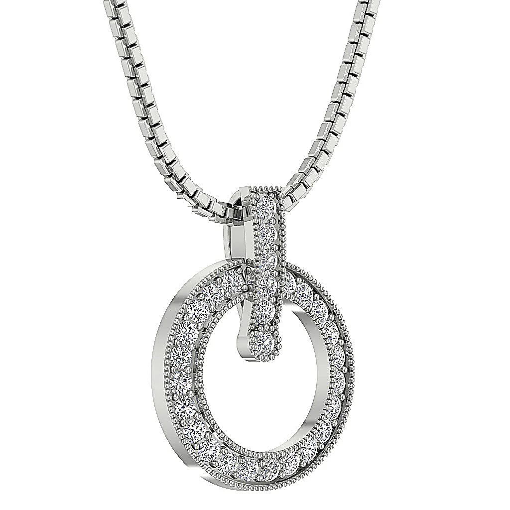 The Mateo Round Cut Diamond Prong Set Circle Pendant White Yellow Rose Gold - Image 4