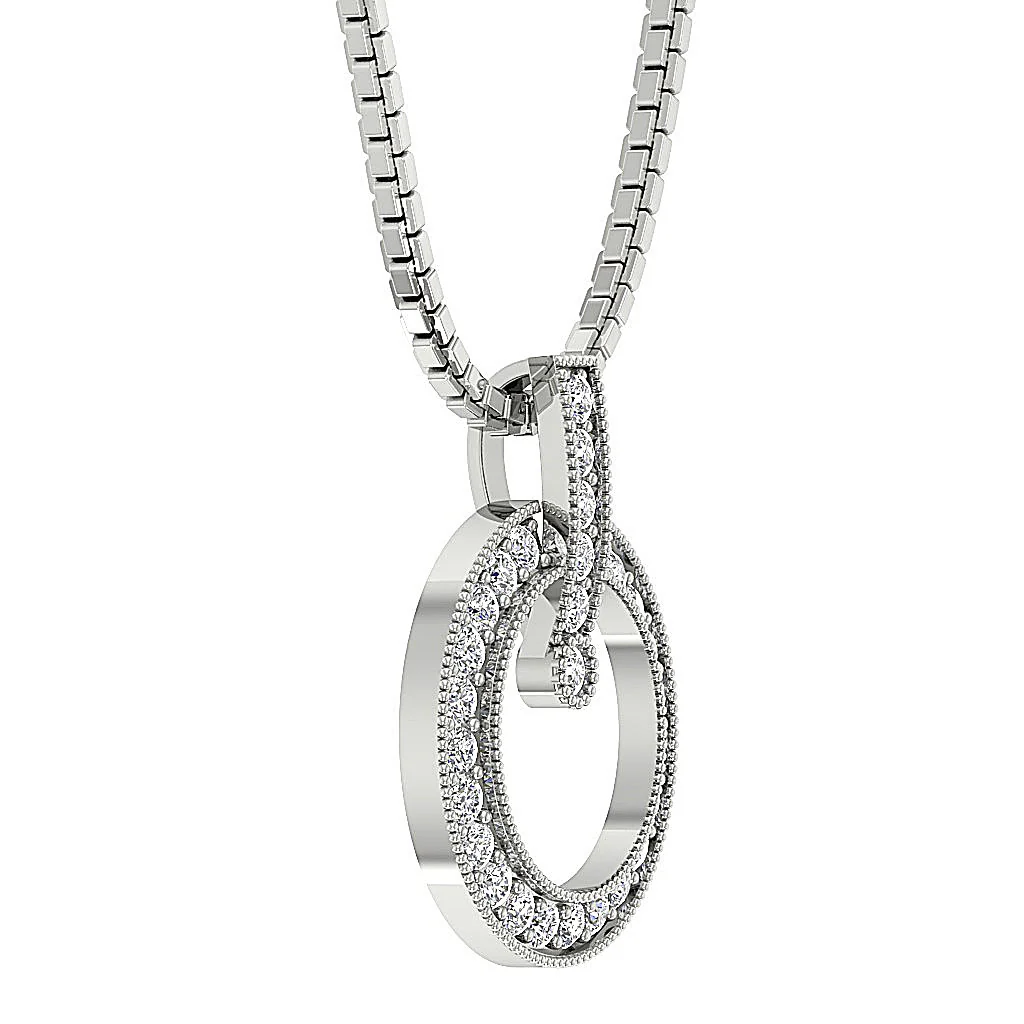 The Mateo Round Cut Diamond Prong Set Circle Pendant White Yellow Rose Gold - Image 7