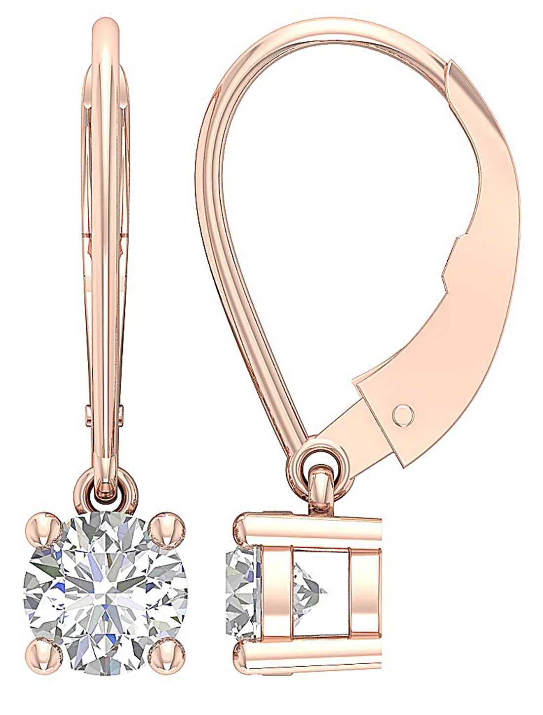 Hanging Leverback Studs Earring I1/SI1 G 2 Carat Solitaire Round Cut Diamond 14k/18k Gold - Image 4