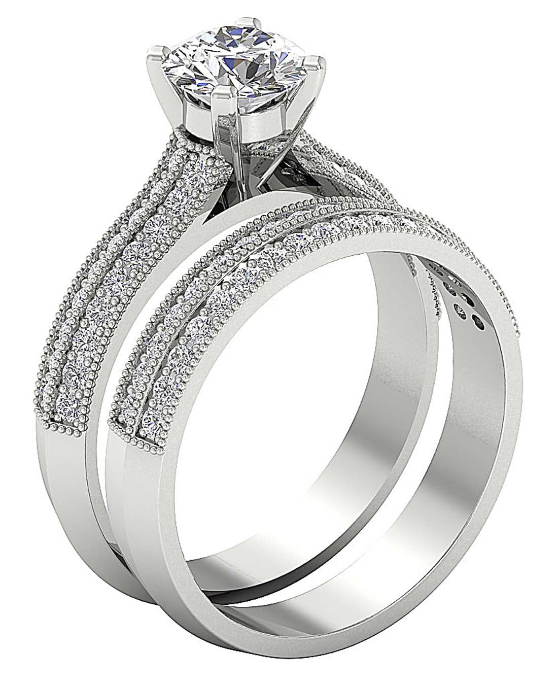The Matias Graceful Bridal Engagement Ring Band Set 14k Solid Gold Round Diamond - Image 3