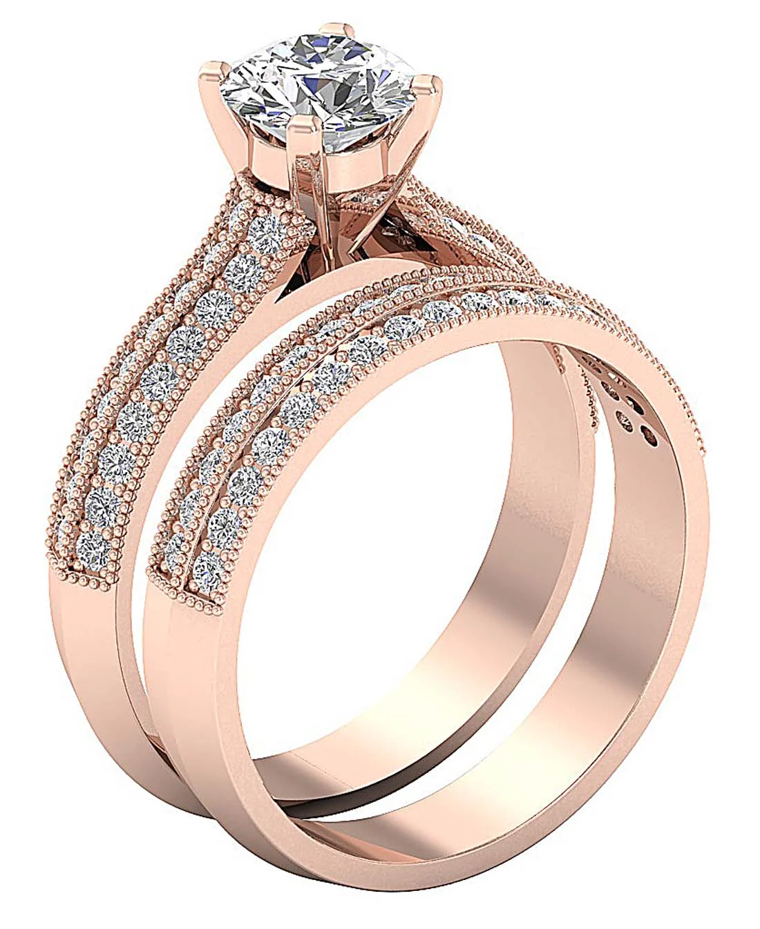 The Matias Graceful Bridal Engagement Ring Band Set 14k Solid Gold Round Diamond - Image 4